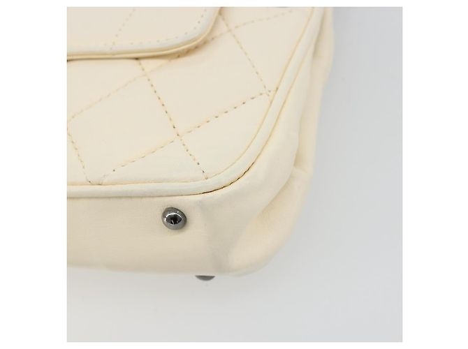 CHANEL Choco Bar Chain Shoulder Bag Lamb Skin White Silver CC Auth 177622 Argento Bianco - vista 15