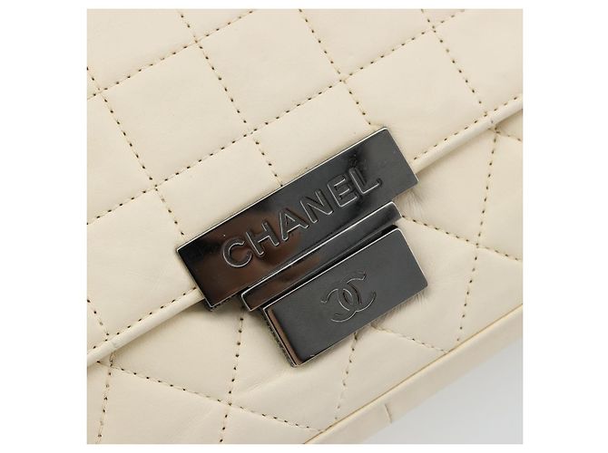 CHANEL Choco Bar Chain Shoulder Bag Lamb Skin White Silver CC Auth 177622 Argento Bianco - vista 19