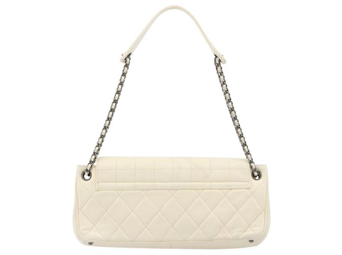 CHANEL Choco Bar Chain Shoulder Bag Lamb Skin White Silver CC Auth 177622 Argento Bianco - vista 2