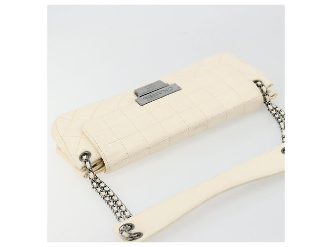 CHANEL Choco Bar Chain Shoulder Bag Lamb Skin White Silver CC Auth 177622 Argento Bianco - vista 6