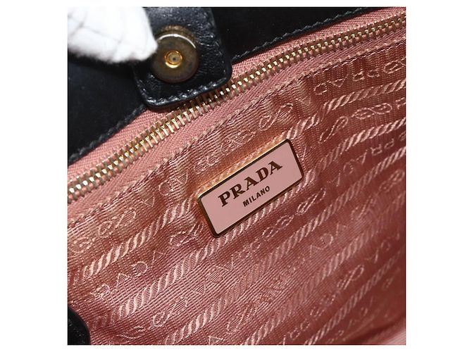 Borsa a mano PRADA Ribbon Nylon Nero Oro Auth 179608 D'oro - vista 10
