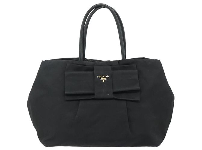 Borsa a mano PRADA Ribbon Nylon Nero Oro Auth 179608 D'oro - vista 13