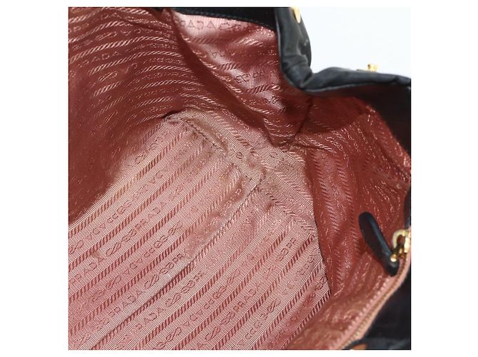 Borsa a mano PRADA Ribbon Nylon Nero Oro Auth 179608 D'oro - vista 18