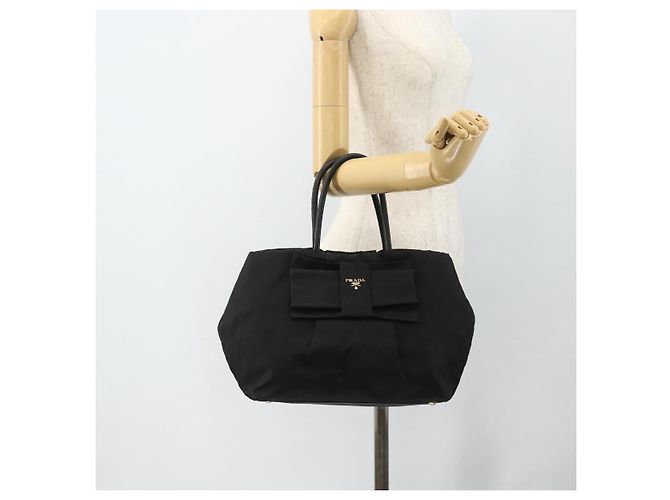Borsa a mano PRADA Ribbon Nylon Nero Oro Auth 179608 D'oro - vista 24