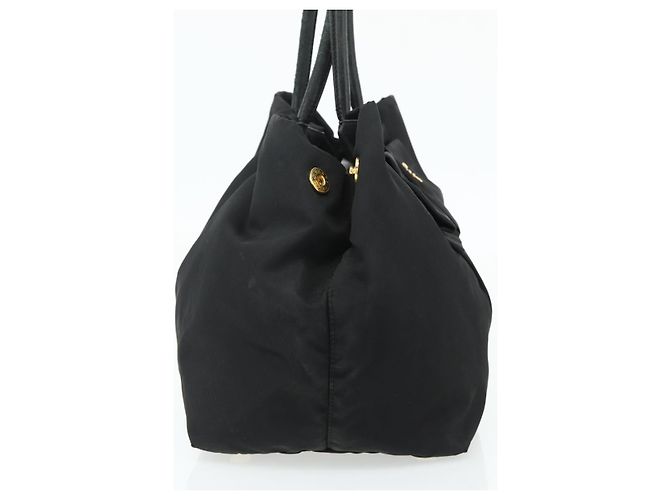 Borsa a mano PRADA Ribbon Nylon Nero Oro Auth 179608 D'oro - vista 3