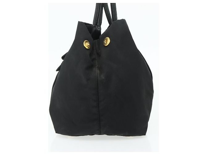 Borsa a mano PRADA Ribbon Nylon Nero Oro Auth 179608 D'oro - vista 4