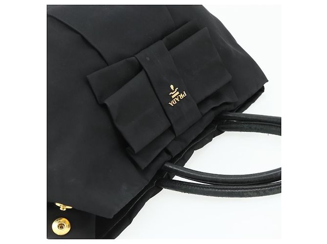 Borsa a mano PRADA Ribbon Nylon Nero Oro Auth 179608 D'oro - vista 6