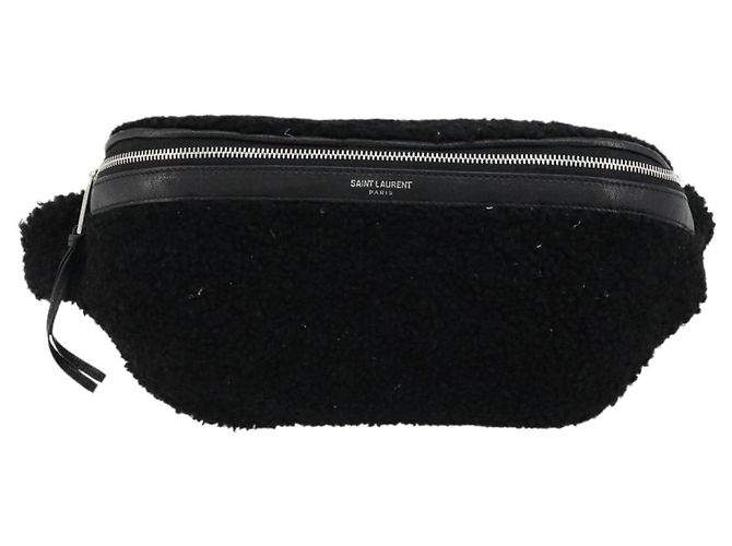 SAINT LAURENT Marsupio Bore in cotone nero argento 179295A - vista 13