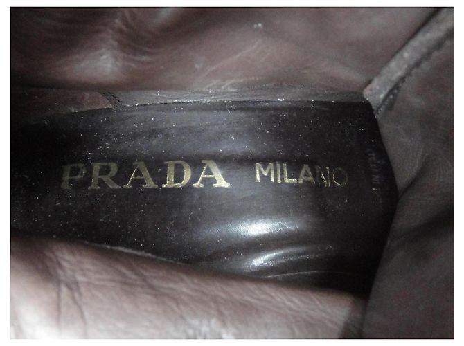 Stivaletti stringati Prada in pelle e nylon marroni Marrone - vista 2