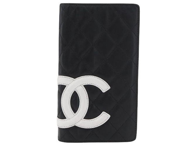 CHANEL Cambon Line Long Wallet Lamb Skin Black White CC Auth 176413A Nero Bianco - vista 13