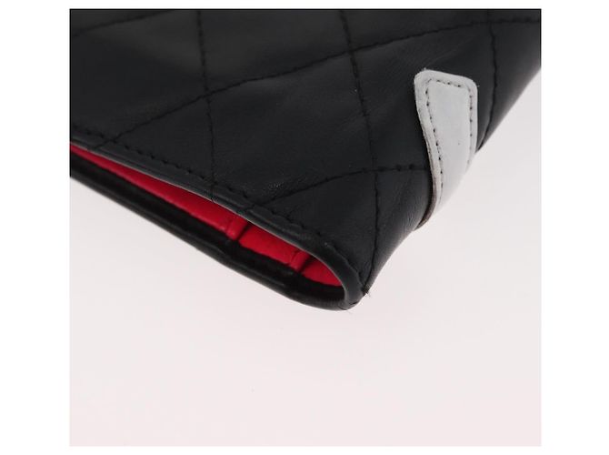 CHANEL Cambon Line Long Wallet Lamb Skin Black White CC Auth 176413A Nero Bianco - vista 16