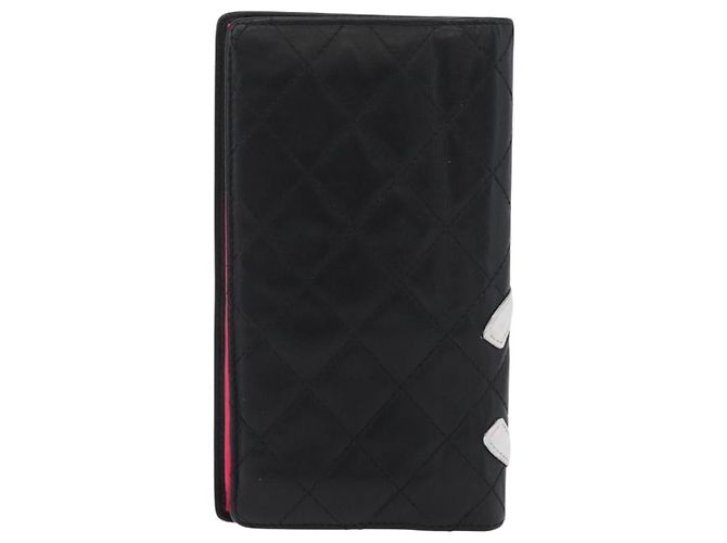 CHANEL Cambon Line Long Wallet Lamb Skin Black White CC Auth 176413A Nero Bianco - vista 2