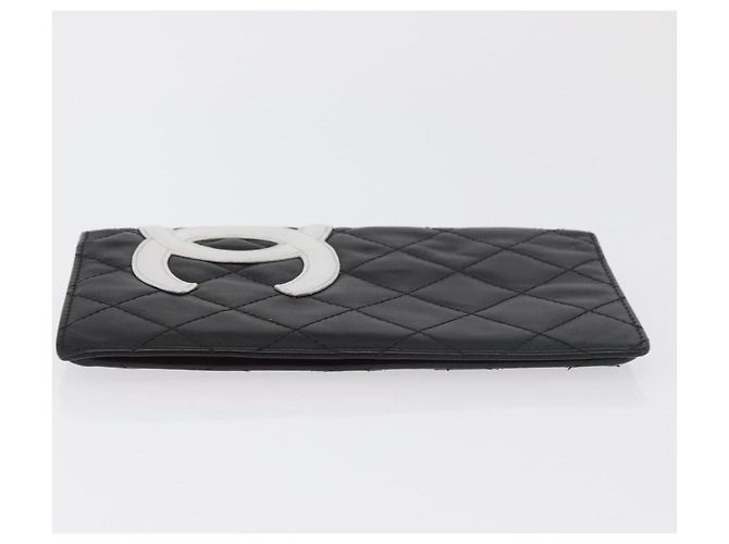 CHANEL Cambon Line Long Wallet Lamb Skin Black White CC Auth 176413A Nero Bianco - vista 3
