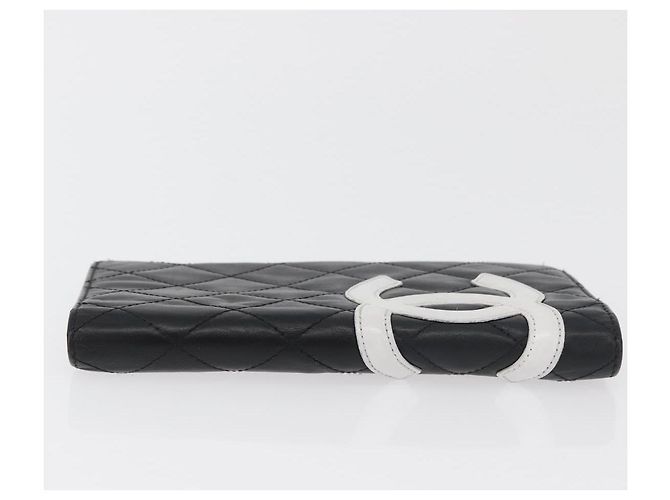 CHANEL Cambon Line Long Wallet Lamb Skin Black White CC Auth 176413A Nero Bianco - vista 4
