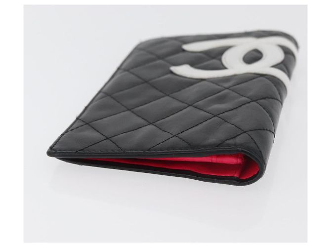 CHANEL Cambon Line Long Wallet Lamb Skin Black White CC Auth 176413A Nero Bianco - vista 5