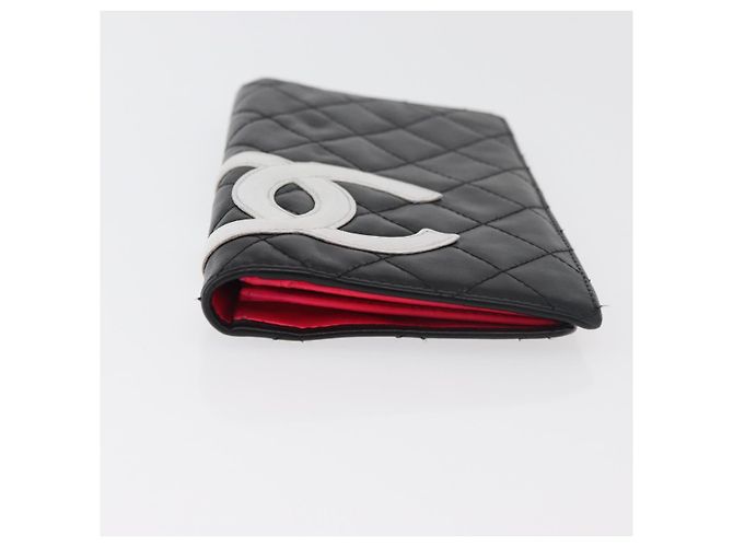 CHANEL Cambon Line Long Wallet Lamb Skin Black White CC Auth 176413A Nero Bianco - vista 6