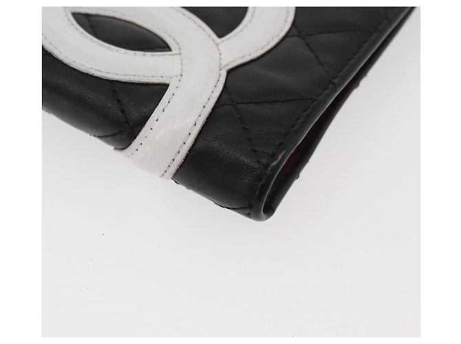 CHANEL Cambon Line Long Wallet Lamb Skin Black White CC Auth 176413A Nero Bianco - vista 7
