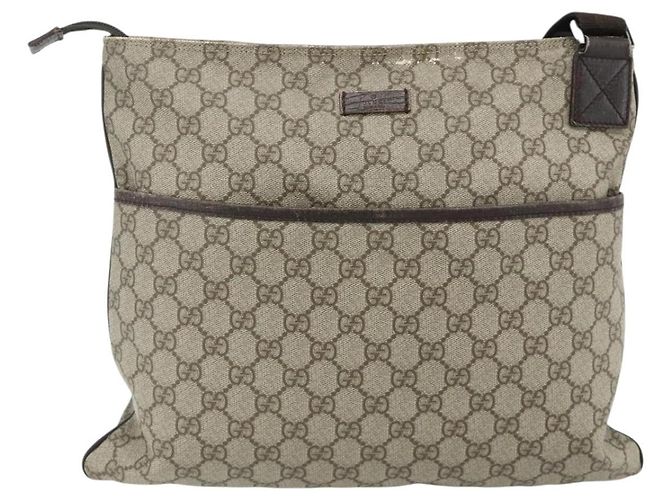 Borsa a tracolla GUCCI GG Supreme in PVC e pelle Beige Argento 141198 Auth 179200 - vista 13