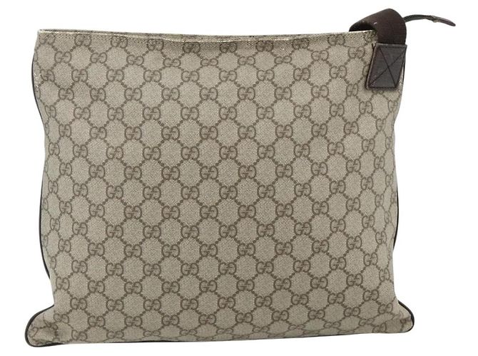 Borsa a tracolla GUCCI GG Supreme in PVC e pelle Beige Argento 141198 Auth 179200 - vista 2