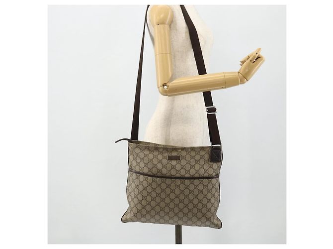Borsa a tracolla GUCCI GG Supreme in PVC e pelle Beige Argento 141198 Auth 179200 - vista 24