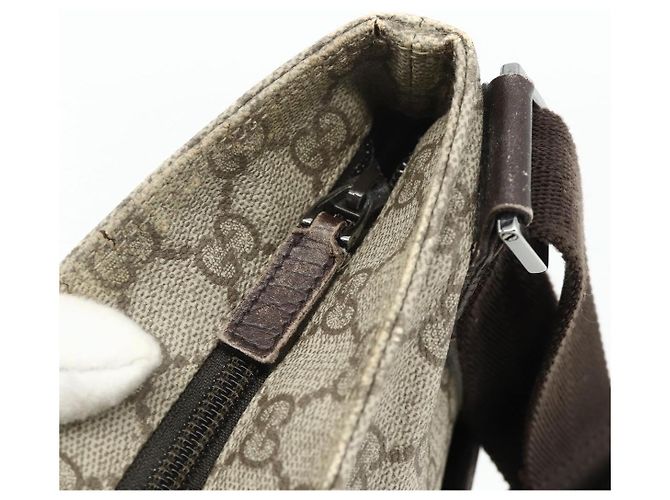 Borsa a tracolla GUCCI GG Supreme in PVC e pelle Beige Argento 141198 Auth 179200 - vista 9