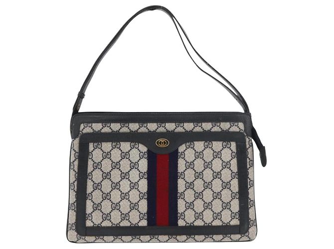 Borsa a tracolla GUCCI GG Supreme Sherry Line PVC Blu Navy Oro 14 02 013 Auth 178297 D'oro - vista 13