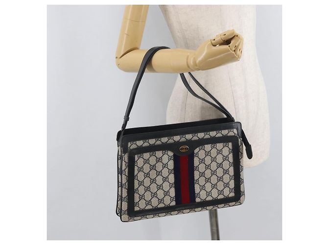Borsa a tracolla GUCCI GG Supreme Sherry Line PVC Blu Navy Oro 14 02 013 Auth 178297 D'oro - vista 24