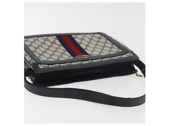 Borsa a tracolla GUCCI GG Supreme Sherry Line PVC Blu Navy Oro 14 02 013 Auth 178297 D'oro - vista 6