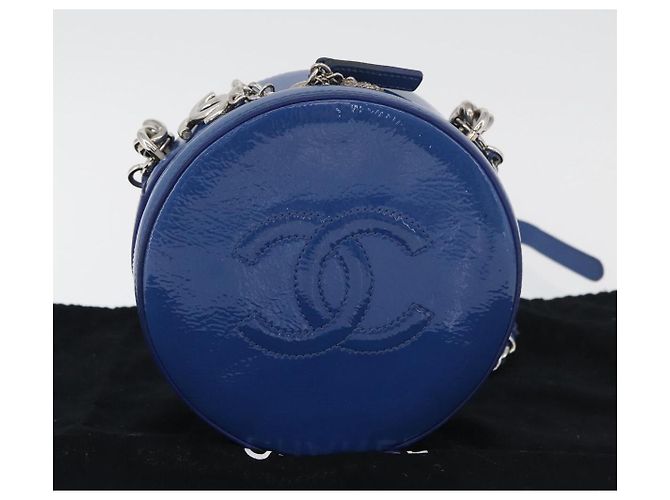 CHANEL Matelasse Chain Shoulder Bag Patent leather Blue Silver CC Auth 179626SAM Argento - vista 12