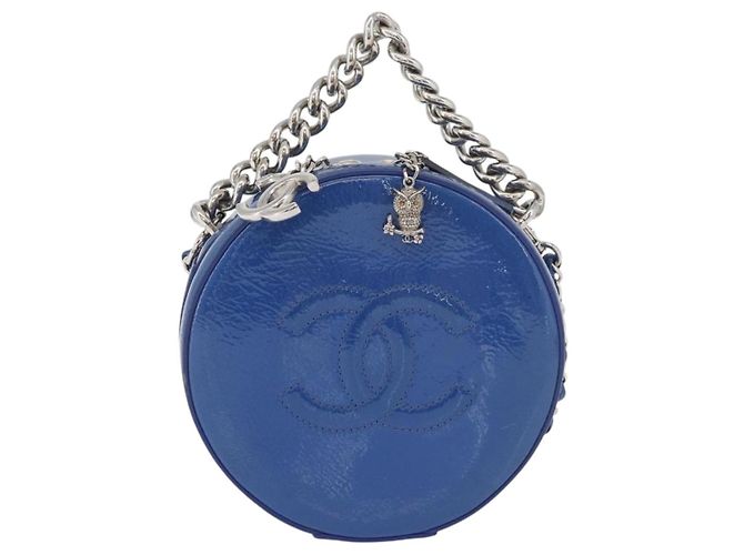 CHANEL Matelasse Chain Shoulder Bag Patent leather Blue Silver CC Auth 179626SAM Argento - vista 13