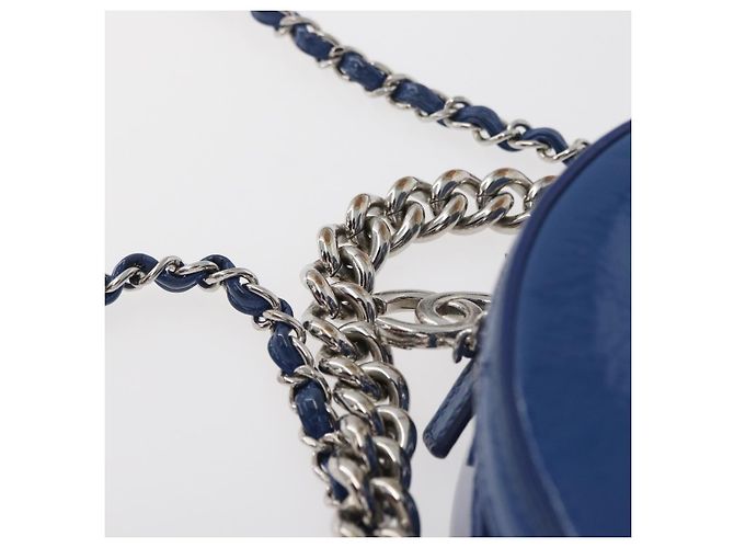 CHANEL Matelasse Chain Shoulder Bag Patent leather Blue Silver CC Auth 179626SAM Argento - vista 14
