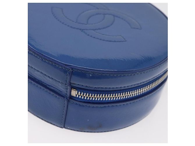 CHANEL Matelasse Chain Shoulder Bag Patent leather Blue Silver CC Auth 179626SAM Argento - vista 17