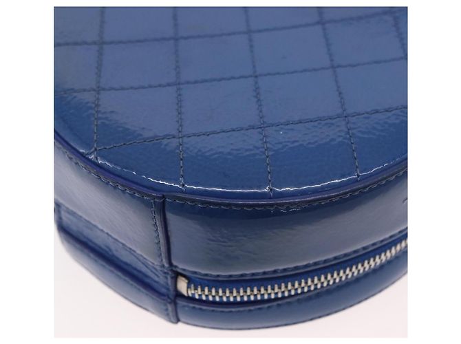 CHANEL Matelasse Chain Shoulder Bag Patent leather Blue Silver CC Auth 179626SAM Argento - vista 19