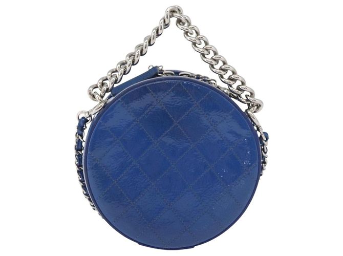 CHANEL Matelasse Chain Shoulder Bag Patent leather Blue Silver CC Auth 179626SAM Argento - vista 2