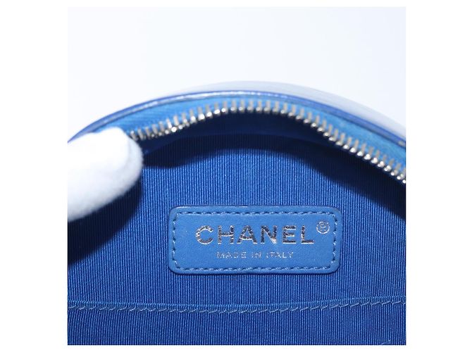 CHANEL Matelasse Chain Shoulder Bag Patent leather Blue Silver CC Auth 179626SAM Argento - vista 20