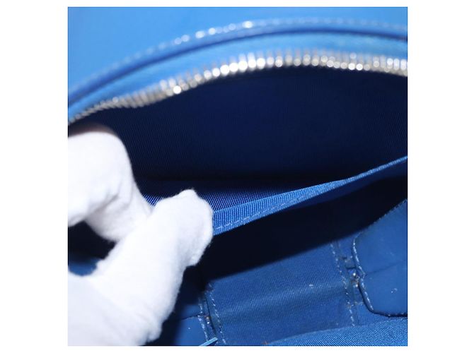 CHANEL Matelasse Chain Shoulder Bag Patent leather Blue Silver CC Auth 179626SAM Argento - vista 23