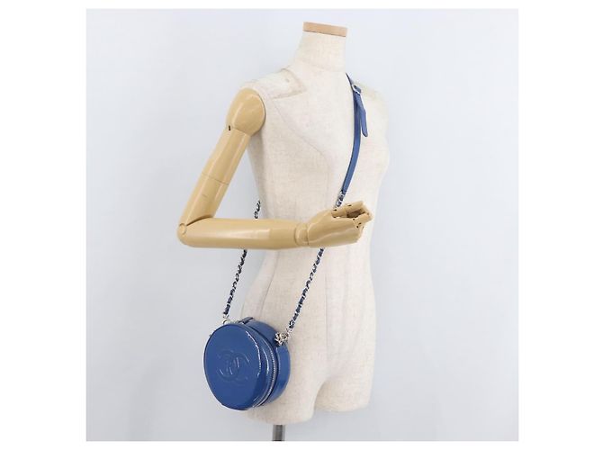 CHANEL Matelasse Chain Shoulder Bag Patent leather Blue Silver CC Auth 179626SAM Argento - vista 24