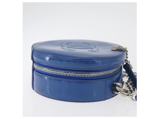 CHANEL Matelasse Chain Shoulder Bag Patent leather Blue Silver CC Auth 179626SAM Argento - vista 3