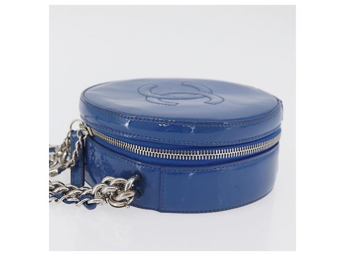 CHANEL Matelasse Chain Shoulder Bag Patent leather Blue Silver CC Auth 179626SAM Argento - vista 4