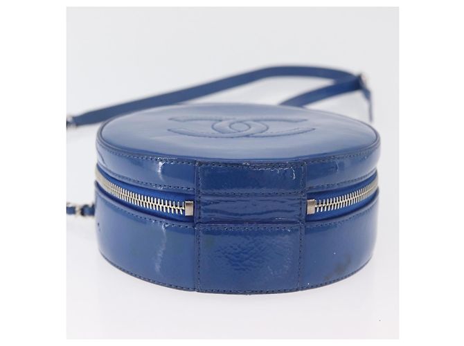 CHANEL Matelasse Chain Shoulder Bag Patent leather Blue Silver CC Auth 179626SAM Argento - vista 5