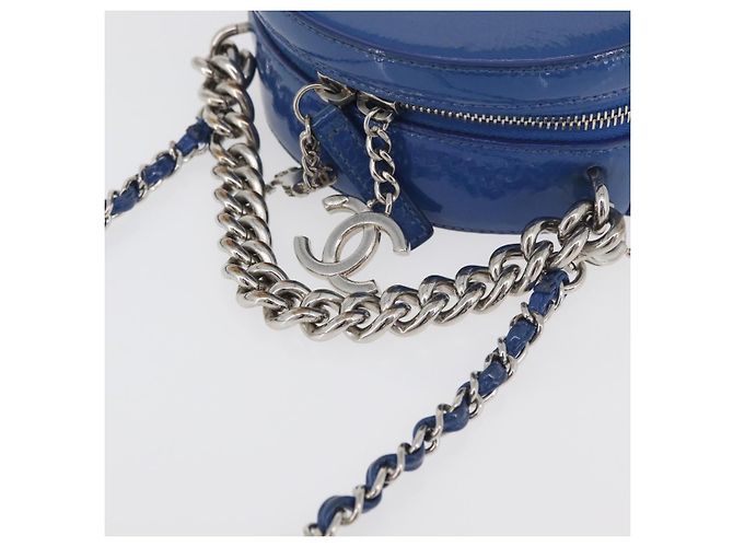 CHANEL Matelasse Chain Shoulder Bag Patent leather Blue Silver CC Auth 179626SAM Argento - vista 6
