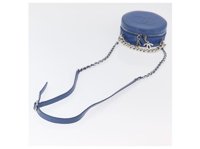 CHANEL Matelasse Chain Shoulder Bag Patent leather Blue Silver CC Auth 179626SAM Argento - vista 7