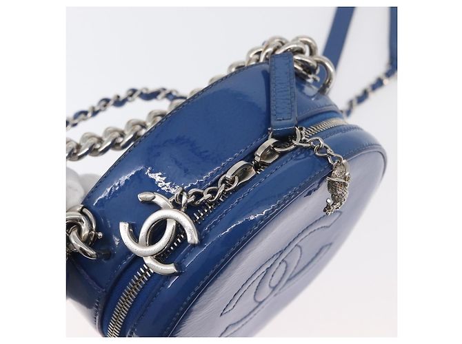 CHANEL Matelasse Chain Shoulder Bag Patent leather Blue Silver CC Auth 179626SAM Argento - vista 8