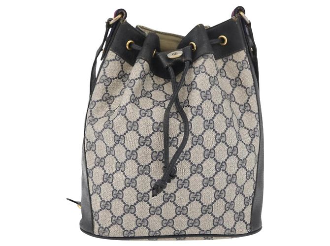 GUCCI GG Supreme Sherry Line Bag PVC Navy Gold Red 41 02 034 Auth 179646 Golden Navy blue - vista 13