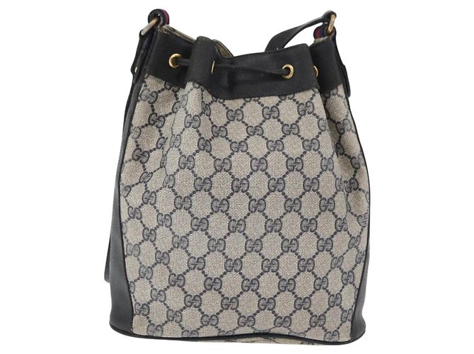 GUCCI GG Supreme Sherry Line Bag PVC Navy Gold Red 41 02 034 Auth 179646 Golden Navy blue - vista 2