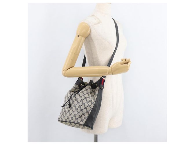 GUCCI GG Supreme Sherry Line Bag PVC Navy Gold Red 41 02 034 Auth 179646 Golden Navy blue - vista 22
