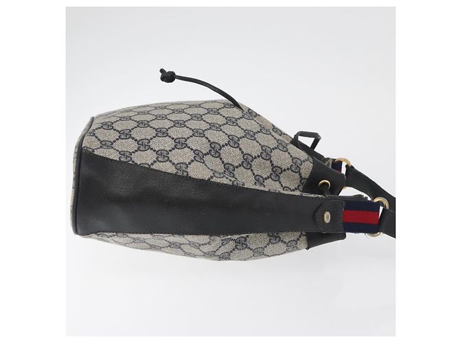 GUCCI GG Supreme Sherry Line Bag PVC Navy Gold Red 41 02 034 Auth 179646 Golden Navy blue - vista 3