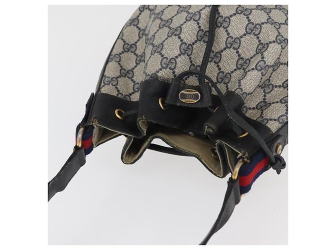GUCCI GG Supreme Sherry Line Bag PVC Navy Gold Red 41 02 034 Auth 179646 Golden Navy blue - vista 6