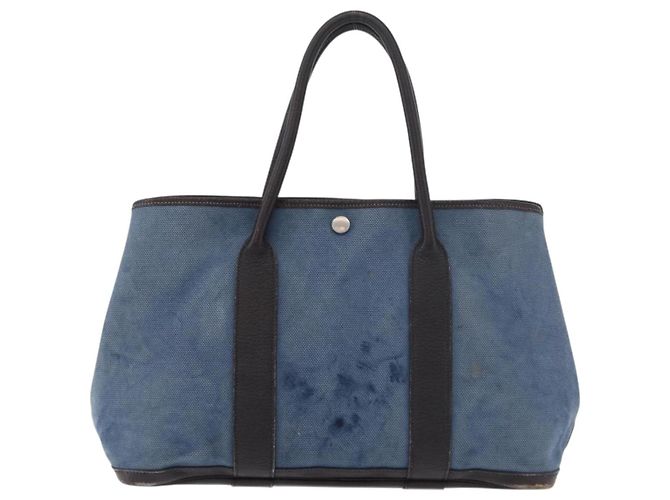 Hermès HERMES Garden Party PM Hand Bag Canvas Blue Silver Auth BA12580 Silvery - view 13