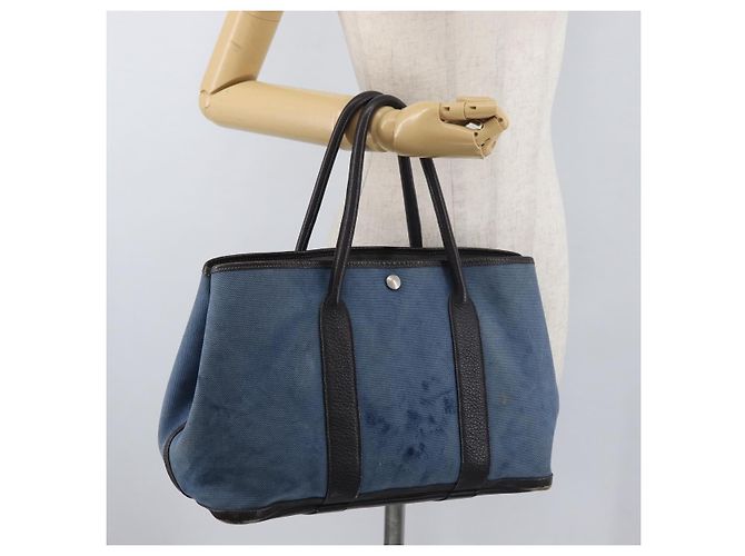Hermès HERMES Garden Party PM Hand Bag Canvas Blue Silver Auth BA12580 Silvery - view 21